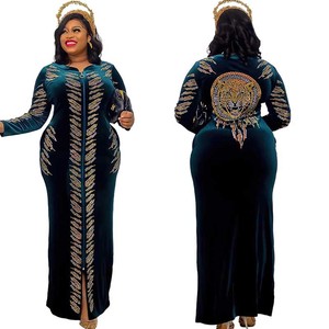 Noblesse Velours Strass De Haute Qualité Robe Ethnique Mince Paon Élégance Robe À Paillettes - Product Image 3