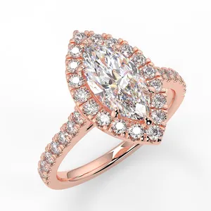 Kalite sertifikası moissanite nişan yüzüğü markiz kesim altın taban moda elmas düğün engagem yüzük