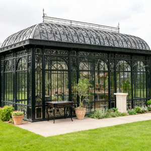 <span class=keywords><strong>Serre</strong></span> victorienne avec structure en <span class=keywords><strong>fer</strong></span> <span class=keywords><strong>forgé</strong></span> et toit en verre incurvé, architecture classique pour les jardins modernes - Product Image 1