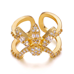 Anello per Unghie in Cristallo Zircone Scintillante per Donne, Stile Hip-Hop Punk, Anello Geometrico a Fiore, Impilabile, Gioiello per Feste - Product Image 6