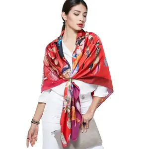 Mantón largo con logotipo personalizado, bufanda grande de satén de seda con estampado digital de 180*90cm, diseño personalizado para mujer