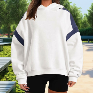 Sweat-shirt à capuche d'hiver pour femme, pull à manches chauve-souris, col rond, devant color block, style streetwear décontracté - Product Image 2