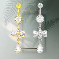 Gaby Nouveau Design Tendance Zircon Rose Étanche Plaqué Or Acier Inoxydable Cadeau de Mariage Piercing Anneau de Nombril Pendante