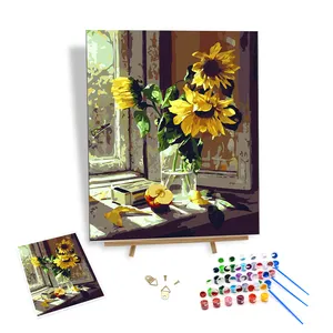 Diy Painting by Numbers Customize Canvas Without Frame Window Sunflower Apple Paint by Numbers Set Artwork