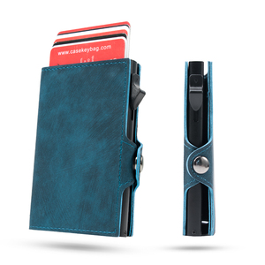 Custom Logo Men's Rfid Protection Aluminum Smart Card Holder Mini Popup Bank Credit Card Box Slim Leather Automatic <b>Wallet</b> - Product Image 1