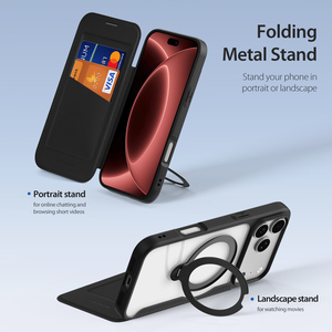 เคสโทรศัพท์แบบแม่เหล็กใส่การ์ดได้ เหมาะสำหรับ iPhone 18promax/ 17promax พร้อมขาตั้ง เคสหนังแบบพับได้สำหรับธุรกิจ - Product Image 1