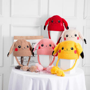 토끼 움직이는 귀 겨울 비니 모자 따뜻한 부드러운 사랑스러운 니트 동물 모자 포켓몬 피카츄 비니 키즈 니트 동물 피카츄 모자 - Product Image 1