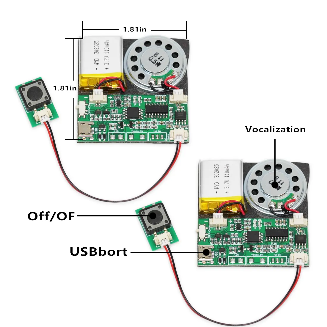 Perekam suara tombol tekan 8MB, disesuaikan USB dapat diprogram merekam suara musik Chip modul untuk kartu ucapan dan hadiah