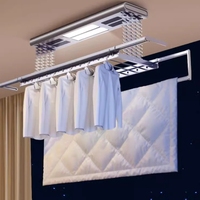 Séchoir à linge électronique intelligent pliable avec chauffage, double éclairage LED, quatre ventilateurs et commande vocale pour cuisine et balcon