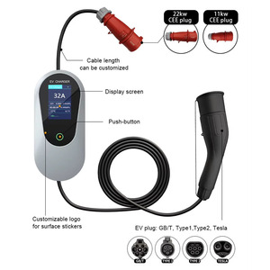 <span class=keywords><strong>Cargador</strong></span> Portátil para Vehículos Eléctricos de Nivel 2, 7kw, 11kw, 22kw, Tipo 1, Tipo 2, Enchufe GBT, <span class=keywords><strong>Cargador</strong></span> Portátil de Corriente Alterna con Enchufe CEE Azul y Rojo - Product Image 2