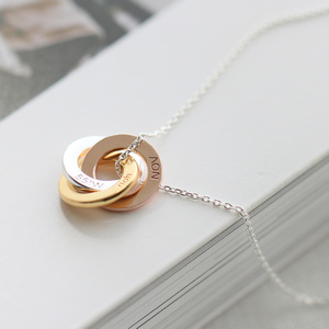 Diy Engraved Jewelry Minimalist Custom Stainless Steel Plated Gold Personalized <strong>Kids</strong> <strong>Name</strong> 3 Circle Connected Pendant <strong>Necklace</strong> - Product Image 2