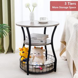 Mesa auxiliar moderna de metal y madera de 3 niveles, mesita de noche pequeña redonda para sofá, sofá para beber o usar al final de la noche - Product Image 2