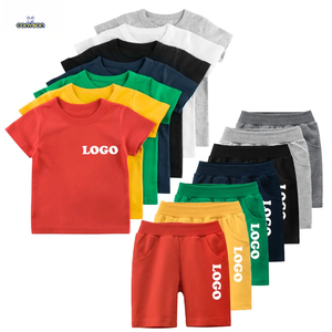 Conjunto de Ropa de Verano para Niños 2026 con Logotipo Personalizado, Camisetas de Cuello Redondo 100% Algodón Suave y Pantalones Cortos, Trajes Deportivos Casuales de Color Sólido para Niños - Product Image 1