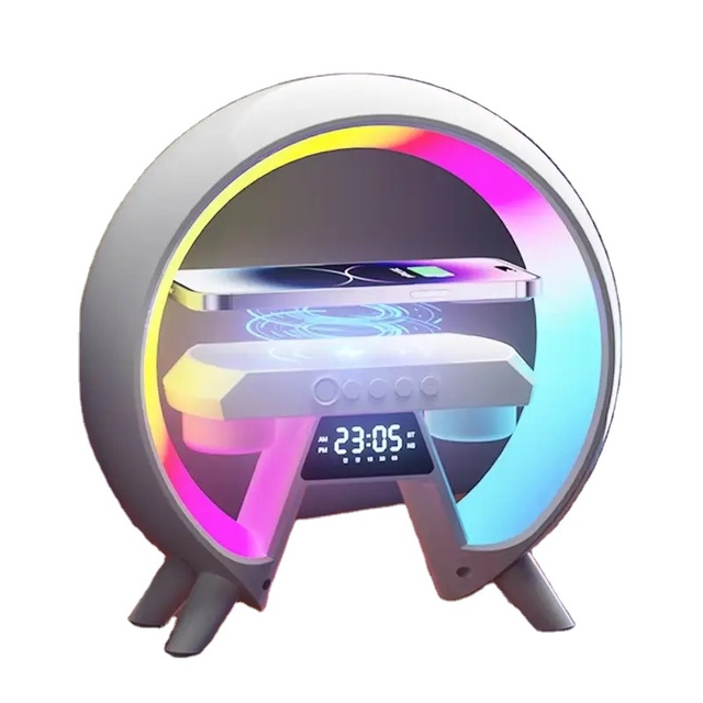 Multifunction 4-in-1 LED Desk Lamp with Fast Wireless Charger Stand Alarm Clock BT Speaker Battery Powered