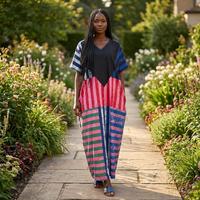 Kaftan africain pour femme, robe longue à rayures audacieuses, imprimé ballon vif, col en V, modeste, en satin léger, tenue de mariage et d'église musulmane
