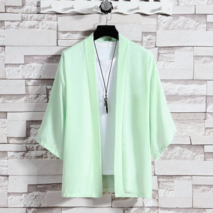 Chemises <span class=keywords><strong>Kimono</strong></span> Japonaises pour Hommes, Cardigan Léger et Décontracté à Points Ouverts, Yukata Tendance Noir, Manches 3/4, Vêtement d'Extérieur pour les Vacances d'Été - Product Image 5