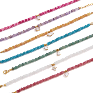 18K Gold Plated Natural Stone Beaded <b>Bracelet</b> with <b>White</b> Star Cubic Zirconia Pendant, Dainty Fashion Gemstone <b>Bracelet</b>, Jewelry - Product Image 1