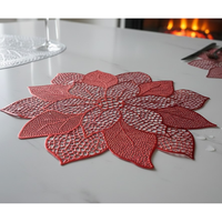 Napperon de table jetable en PVC antidérapant, motif végétal, forme de lotus, rouge, luxueux, résistant à la chaleur