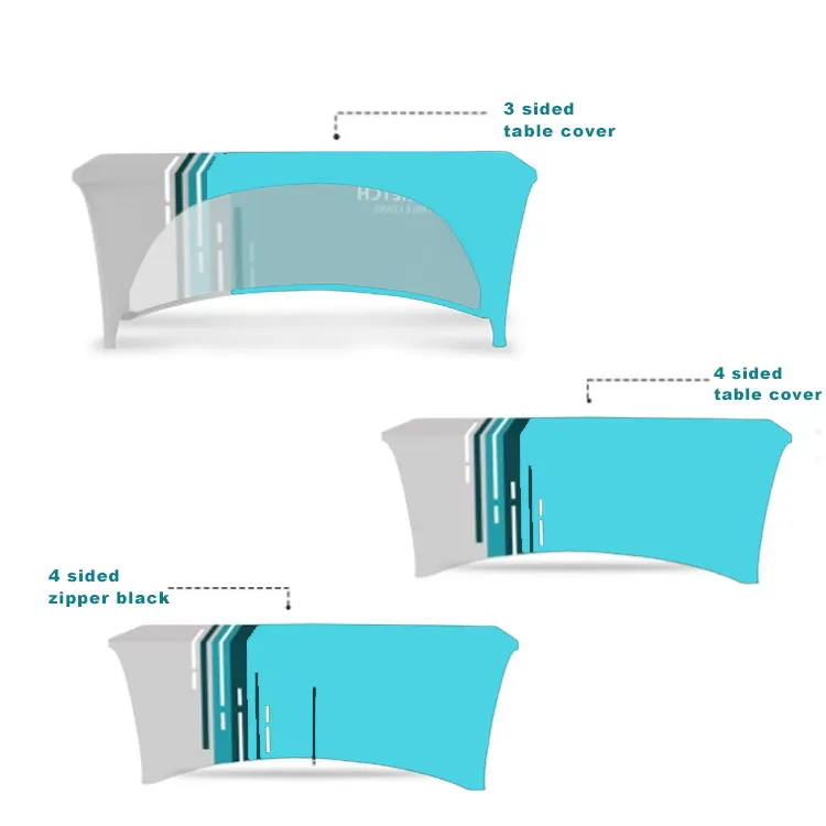 クリスマス新学期パーティーイベントトレードショーポリエステルカスタムテーブルクロスストレッチテーブルクロスロゴスパンデックステーブルカバー