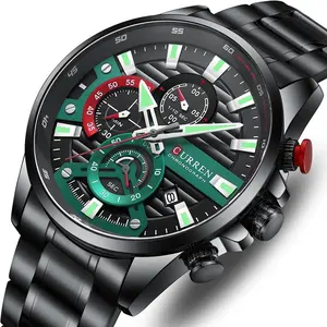 신상품 CURREN 8415 트렌디 한 스포츠 남성 손목 시계 멋진 디자인 패션 스테인레스 스틸 스트랩 방수 시계 남성용