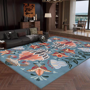 Tapis carré en velours cristal H-2479-142, imprimé motif abstrait, en fibre de polyester, lavable à l'eau, antidérapant, pour salon et chambre à coucher - Product Image 4