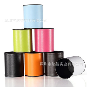 PU leather round pen <b>holder</b>, creative office leather pen <b>holder</b>, candy-colored <b>makeup</b> brush storage bucket - Product Image 2