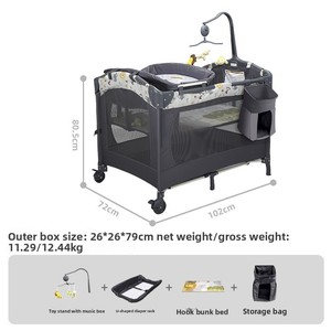 Cuna Plegable de Metal para Bebé con Altura Ajustable y Ruedas - Cuna Multifuncional Portátil para Bebés y Niños Pequeños - Product Image 3