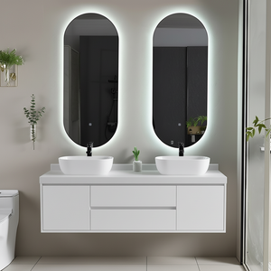 Meuble-lavabo double <span class=keywords><strong>de</strong></span> <span class=keywords><strong>salle</strong></span> <span class=keywords><strong>de</strong></span> <span class=keywords><strong>bain</strong></span> moderne <span class=keywords><strong>de</strong></span> luxe résistant à l'eau avec <span class=keywords><strong>miroir</strong></span> LED et vasque en céramique pour hôtels - Product Image 1