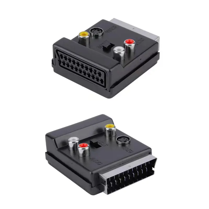 Scart Male Naar Scart Vrouwelijke S-Video 3 Rca Audio Adapter Converter Connector Uitgang Stereo/Mono Audio En video Zwart