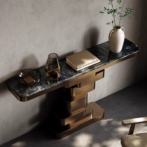 Table console décorative moderne pour salon, cadre en acier inoxydable doré, plateau en marbre, durable, <span class=keywords><strong>KIKA</strong></span> K006 #   Meubles de maison faits à la main - Product Image 2