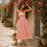Robe longue plissée en mousseline 100 % coton pour femme, coupe empire décontractée, bretelles spaghetti, ajustée, anti-plis, respirante, idéale pour l'été