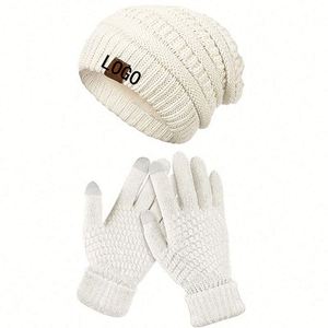 Women Men <b>Beanie</b> Winter <b>Hat</b> Set Thick Knitted Cap Touchscreen Warm Knit Texting Gloves Unisex Promotional Gift - Product Image 1