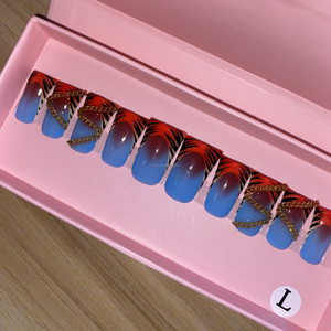 <span class=keywords><strong>Uñas</strong></span> Postizas de Alta Calidad, 10 Piezas, Hechas a Mano, Blancas, Francesas, con Diseño de Almendra, Línea Dorada Simple, Formas Astrales - Product Image 4