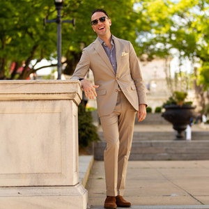 Vải may veston, comple chất lượng cao, kiểu dáng sang trọng, len Merino Ý, màu kaki, dành cho nam, sẵn sàng giao hàng - Product Image 2