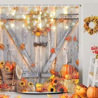 Rideau de Douche en Polyester Feuilles d'Automne et Citrouilles, Imprimé Personnalisé, Imperméable, Écologique, Anti-Moisissure, Vente en Gros