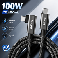 Câble USB C à 90 degrés 20V 5A 100W PD Charge rapide USB 3.1 Transfert 10 Go Connecteur USB 2.0 Tressé Haute Qualité Logo Personnalisé OEM
