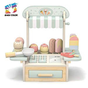 Ensemble de jeu d'imitation de boutique de crème glacée en <span class=keywords><strong>bois</strong></span> avec <span class=keywords><strong>caisse</strong></span> enregistreuse fonctionnelle, modèles de crème glacée réalistes et outils de service W10A312 - Product Image 1
