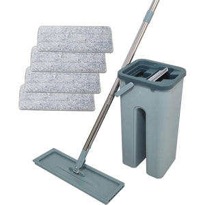 Upscale Household Flat <b>Mop</b> <b>Bucket</b> Hand Free Washing Floor Cleaning Self-Wringer Eco-Friendly Wet Dry Usage Rotating Microfiber - Product Image 1