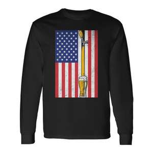 Camiseta de Manga Larga con Estampado Digital de la Bandera Americana y Grifo de Cerveza, Unisex para Adultos, Cuello Redondo, Promocional - Product Image 1