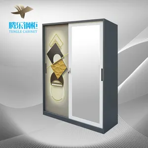 Hot bán phòng ngủ kim loại tủ quần áo tủ quần áo thép almirah thiết kế lemari pakaian besi thép Locker cửa trượt kim loại tủ quần áo