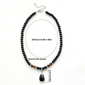 Collar de Piedras de Ojo de Tigre Negro de 6 mm, Estilo Bohemio Étnico Vintage de Moda Occidental, Collar con Colgante de Piedra - Product Image 6