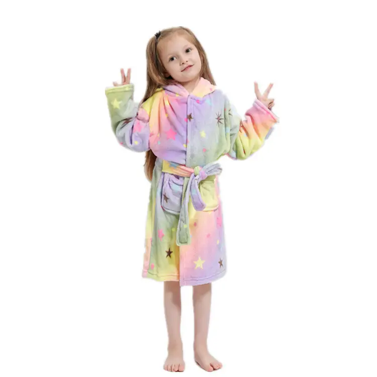 Hot-selling Gift Bulk Wholesale Cute Design Girls Flannel Hooded Sleepwear Kids Unicorn Bathrobe