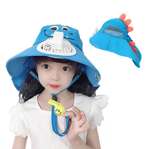 FF1095 Children Cartoon UV Protection Visor Cap USB Chargeable Cool Bucket Hat with Fan Summer Cute Kids Sun Visors Hat