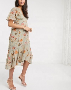 Termezy — robe en dentelle fleurie <span class=keywords><strong>pour</strong></span> femmes, col en v, vêtement de maternité, mi-long, avec ceinture frontale, cintrée à la taille, - Product Image 2