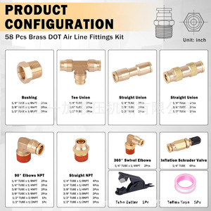 Raccords pneumatiques en laiton, 58 pièces, connecteurs à enfoncement, filetage NPT, connexion rapide pour kits de réparation de freins pneumatiques - Product Image 4