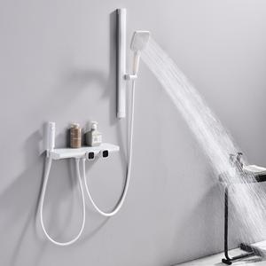 Ensemble de douche thermostatique élégant en laiton blanc Pomme de douche à cascade triple fonction avec tige de levage réglable et support de rangement - Product Image 3