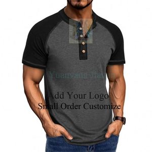 Camisetas Personalizadas de Manga Corta con Botones y Cuello Redondo para Hombre, Camisetas Vintage de Estilo Urbano Extra Grandes Personalizables para Hombre - Product Image 4