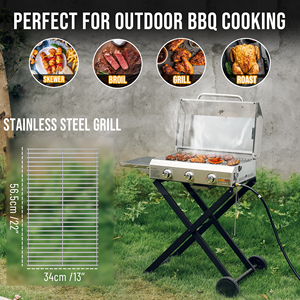 Plaque de cuisson à gaz en acier inoxydable à 3 brûleurs pour l'intérieur et l'extérieur avec poêle à barbecue en acier inoxydable barbecue à gaz - Product Image 5