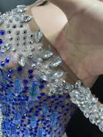 Novance Y4959 vente chaude brillant strass bleu robe de soirée robe élégante Sexy licou fente nouveautés robe pour l'obtention du diplôme