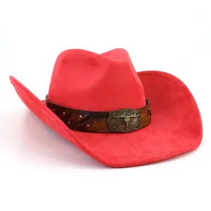 Sombrero de vaquero de gamuza de nuevo estilo 2024 para mujer, cinturón extraíble